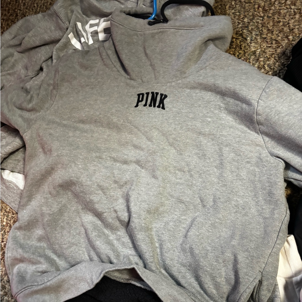 Gray Hoodie With Black 'Pink' Logo